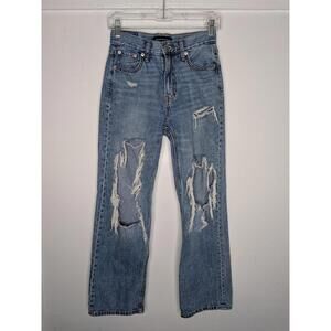 Aeropostale Jeans Juniors 00 Short Blue High Rise Mom Ripped Distressed